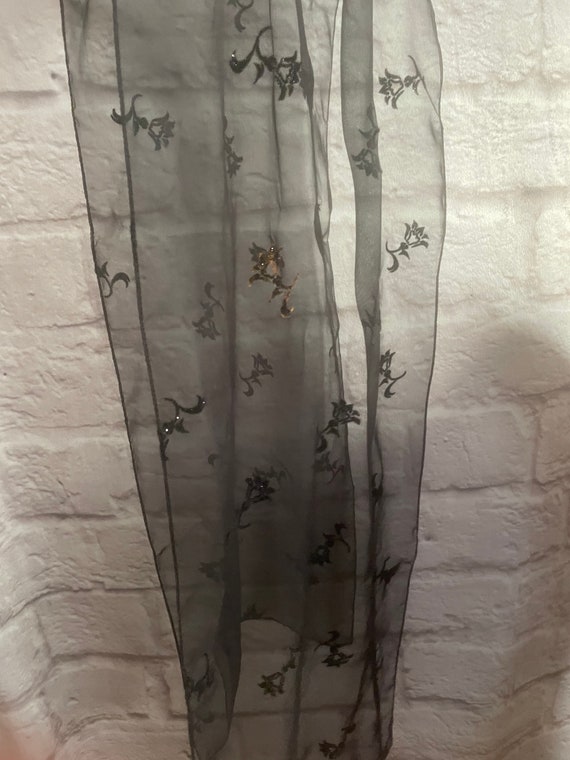 Vintage Sheer Black Floral Scarf, Long Silk Scarf… - image 9