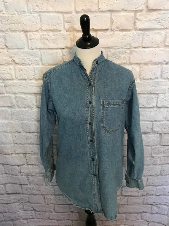 Vintage Women's Denim Oversized Shirt with Conver… - image 2