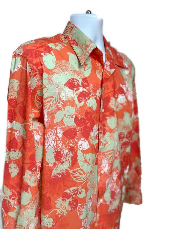Vintage Mens Claiborne Long Sleeve Orange Floral … - image 2