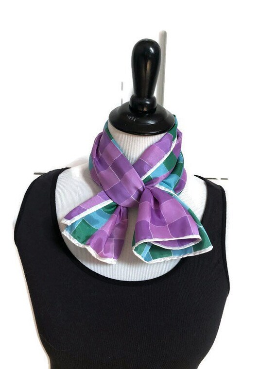 Vintage Purple Green and Blue Plaid Geometric Pri… - image 1