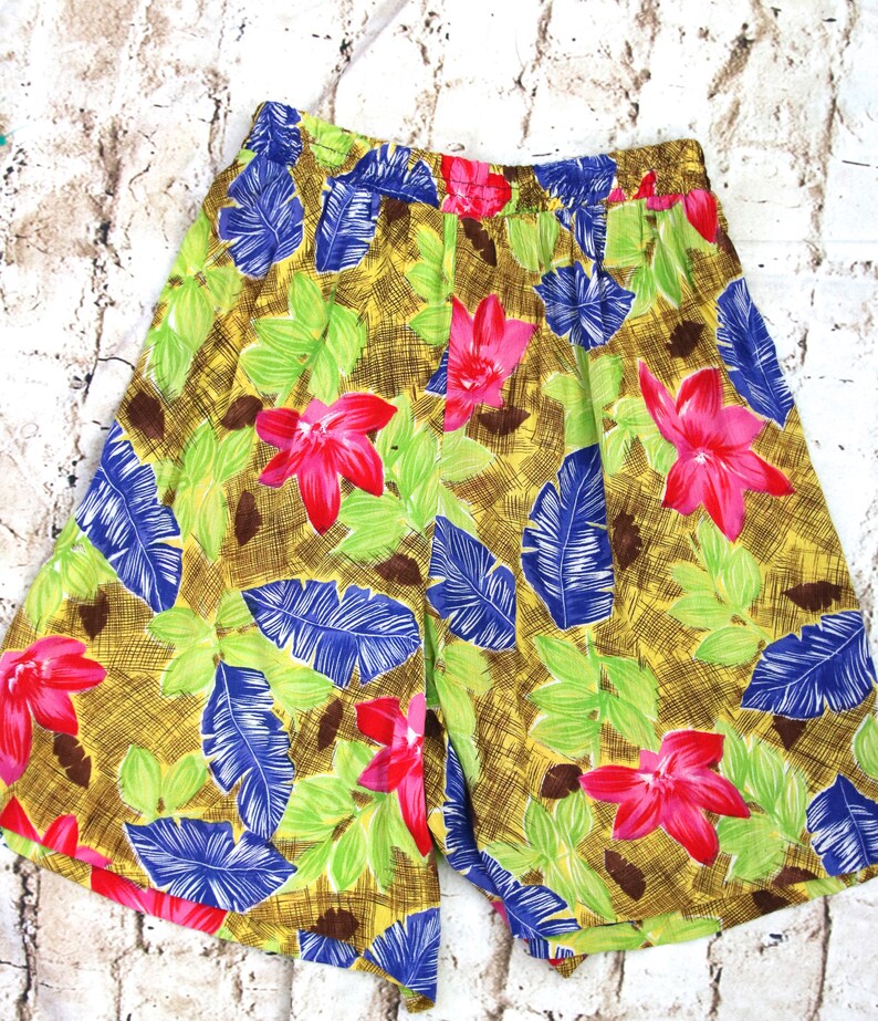 Hign Waisted Tropical Culottes Vintage Culottes Vintage Skort 80/'s Culottes High Waisted Shorts Elastic Waist Skort Wide Leg Shorts