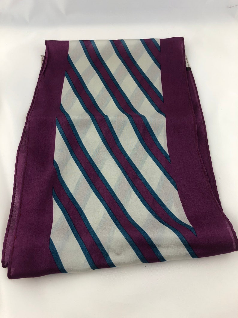 Vintage Ben Goodman and Son Long Purple and Gray Striped Silk Scarf image 9