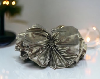 Vintage Large Silver Lame Hair Barrette, Silver Bow Clip, Holiday Hair Bow, French Hair Clip, Best Gift for Her