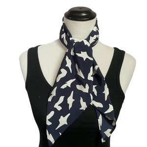 Vintage Triangle Scarf, Navy Blue Abstract Scarf, Spring Head Scarf image 4