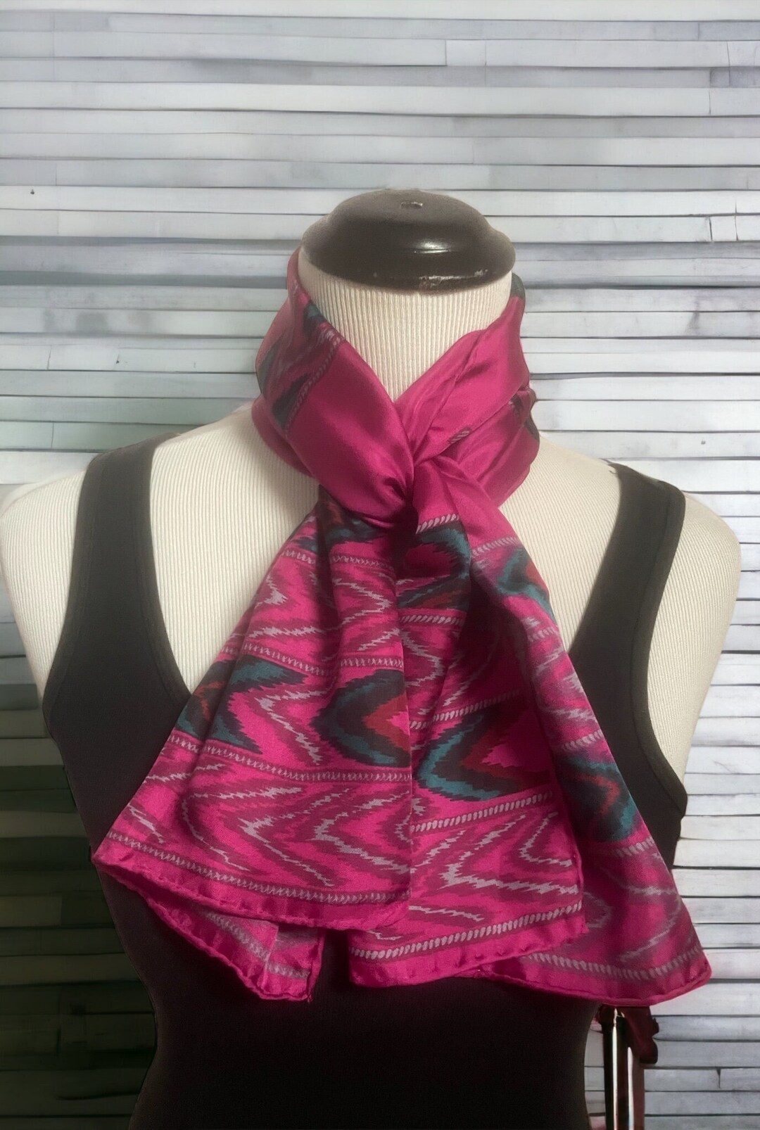 Fuchsia Plaid Chiffon Long Scarf
