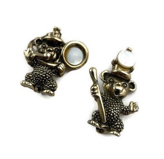 Vintage Pair of Bear Scatter Pins with Mother of … - image 3