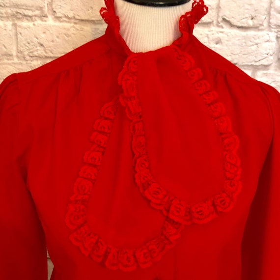 Vintage Red Ruffled Blouse, Ruffle Blouse, Red Bl… - image 4