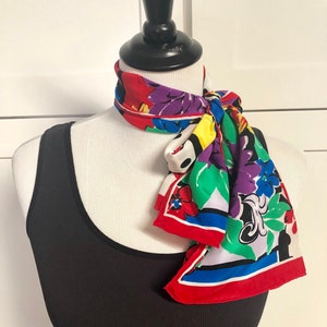 Vintage Sacha Silk Scarf, Brightly Colored Silk Scarf