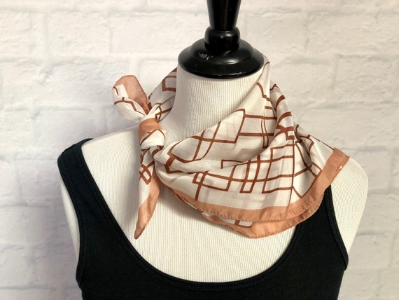 Vintage Square White and Brown Geometric Sheer Sc… - image 1