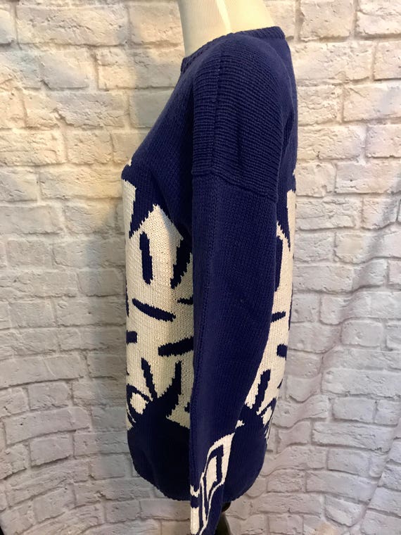 Vintage Blue and White Chunky Long Cotton Knit Sw… - image 2