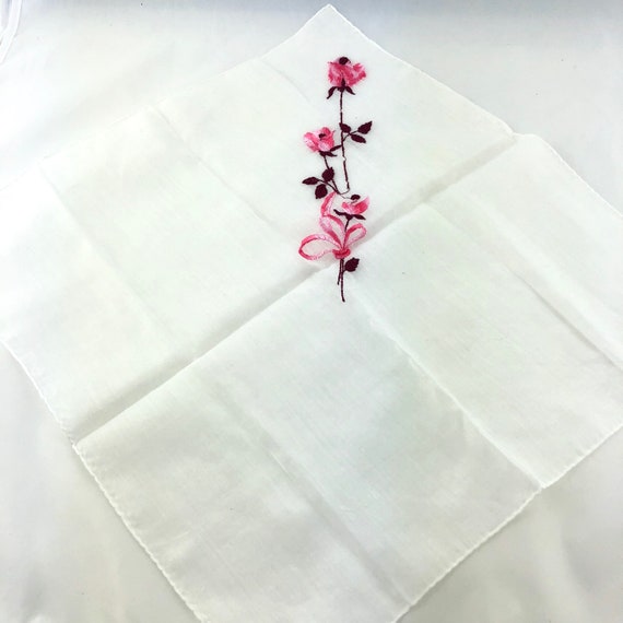 Vintage Pink Floral Handkerchief, Embroider Hanki… - image 7