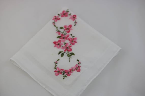 Vintage Embroidered Handkerchief, Pink Floral Han… - image 2