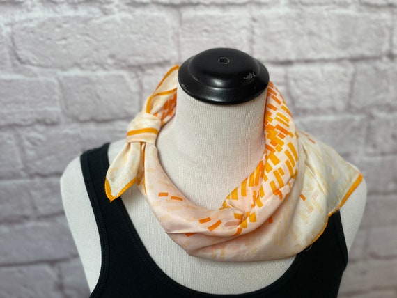 Vintage Orange Geometric Scarf, Genuine Silk Scar… - image 4