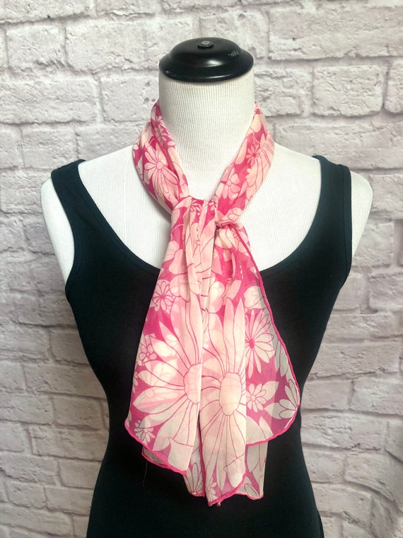 Vintage Long Sheer Pink Floral Scarf