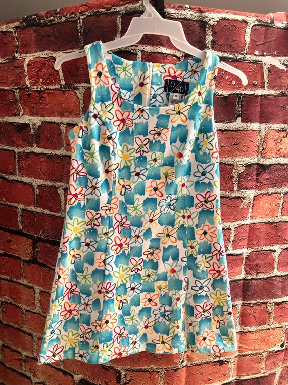 Vintage Womens Blue Floral Dress, Cotton Knit Sle… - image 8