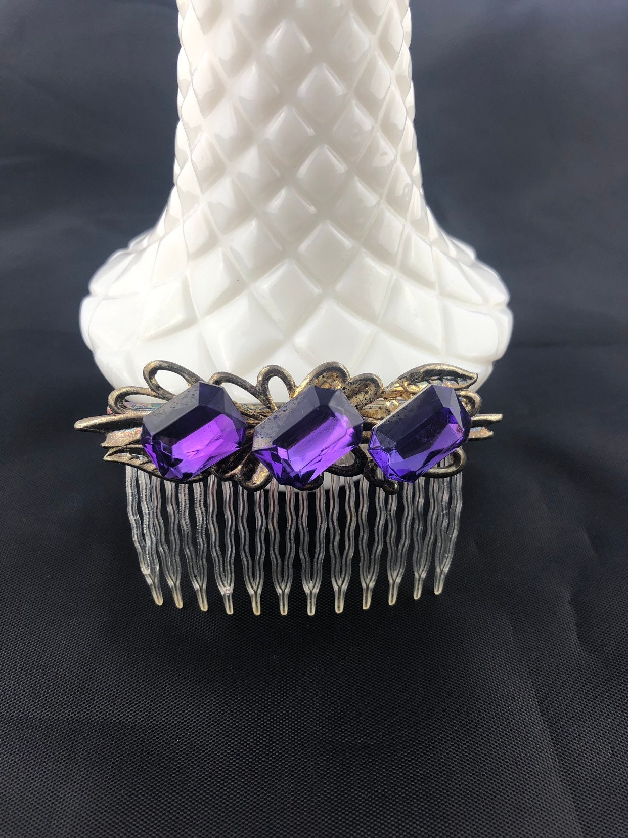 Vintage Decorative Hair Comb With Purple Stones - Etsy display picture 3