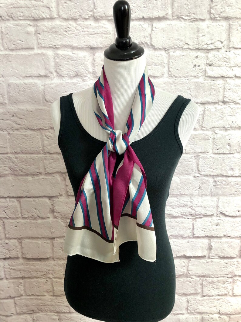 Vintage Ben Goodman and Son Long Purple and Gray Striped Silk Scarf image 5