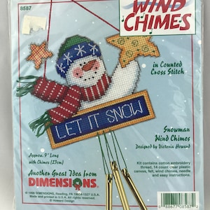 Dimensions Let It Snow Canvas Cross Stitch Kit, Snowman Wind Chimes, Christmas Craft Kit, Christmas Cross Stitch Kit, Stitchery Kit,