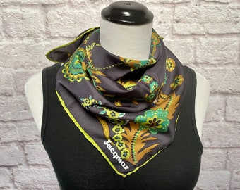 Vintage 1960s Jacqmar of London Gray and Green Silk Scarf