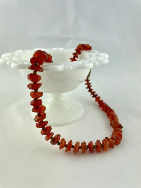 Vintage Orange Polished Glass Bead Necklace