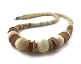 Vintage Wooden Bead Opera Length Necklace