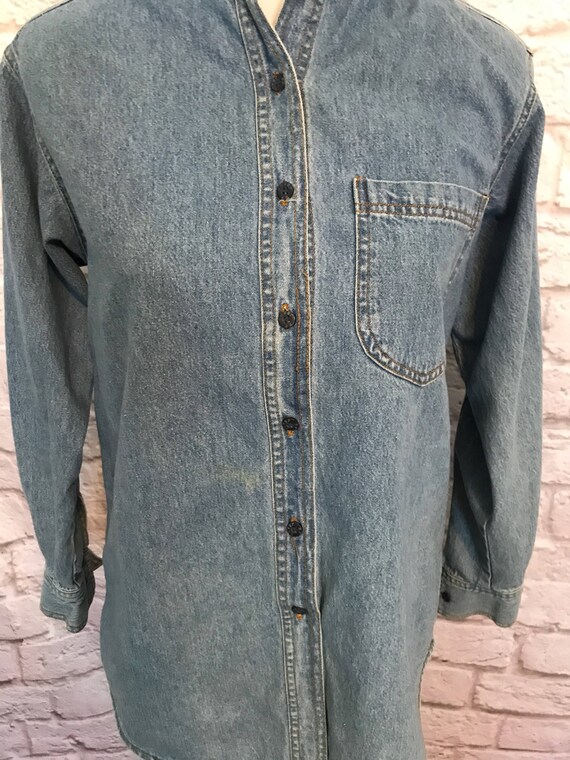 Vintage Women's Denim Oversized Shirt with Conver… - image 6