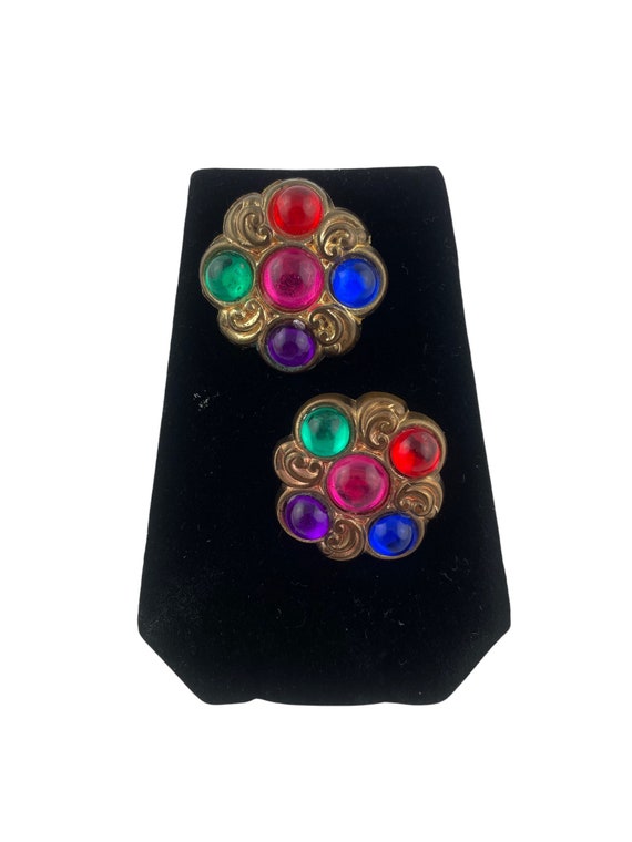 Vintage Rainbow Colored Gold Tone Shoe Clips, Colo