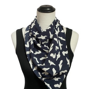 Vintage Triangle Scarf, Navy Blue Abstract Scarf, Spring Head Scarf image 6