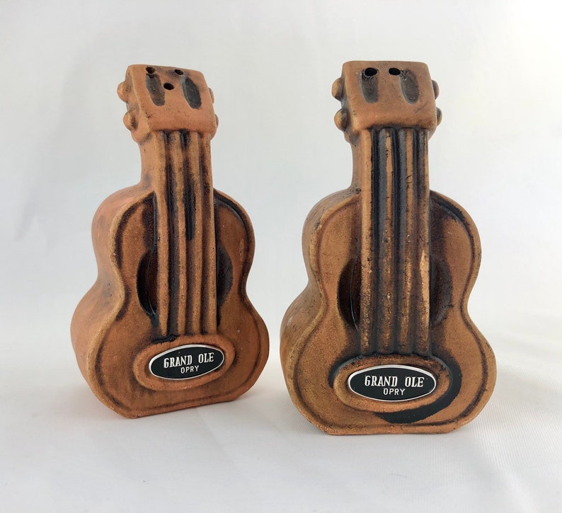Vintage Grand Ole Opry Guitar Salt and Pepper Shakers Music Theme Decor Ceramic Salt and Pepper Shakers