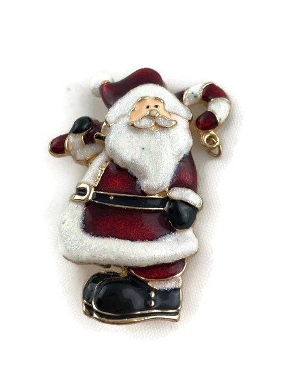 Vintage Enamel Santa Claus Brooch Pin - image 2