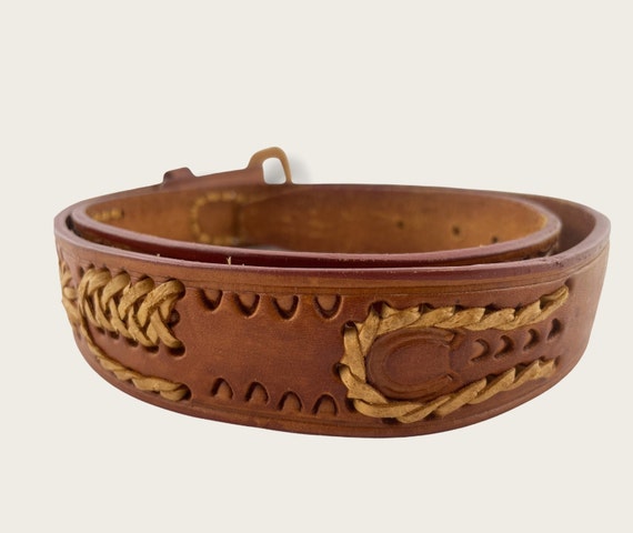 Vintage Brown Tooled Leather Western Belt, Wide L… - image 7