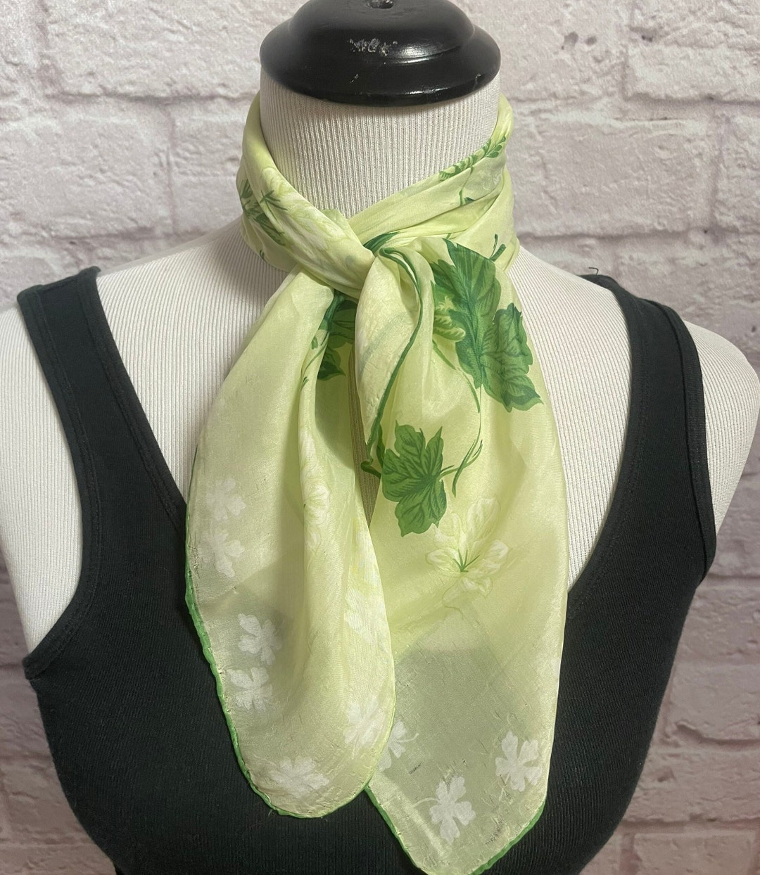 Vintage Green Botanical Silk Scarf, Large Square Scarf, Spring Summer ...