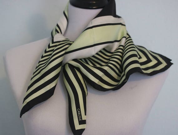 Vintage Striped Scarf, Blue and Green Scarf, Squa… - image 2