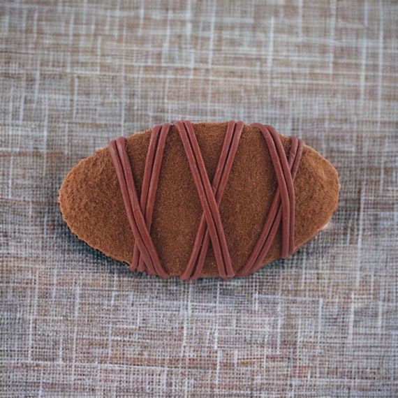 Vintage Large Brown Oval Hair Barrette Clip, Brow… - image 1