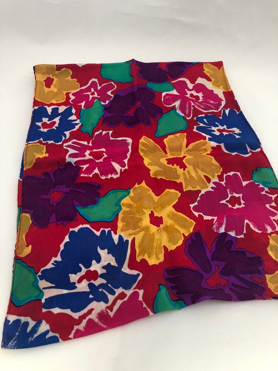 Vintage Colorful Floral Long Silk Scarf - image 7