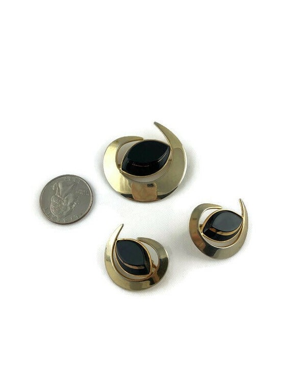 Vintage Sarah Coventry Black Saturn Brooch and Cl… - image 6