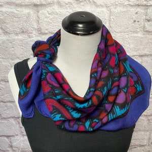 Vintage Large Blue Square Scarf, Colorful Scarf, Fall Scarf, Head Scarf Hair Wrap