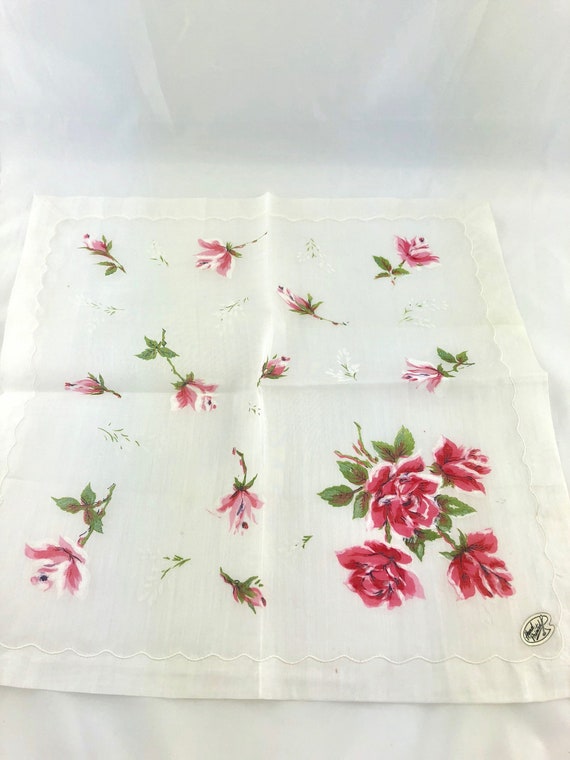 Vintage Floral Handkerchief, Pink Roses, Pink Han… - image 5