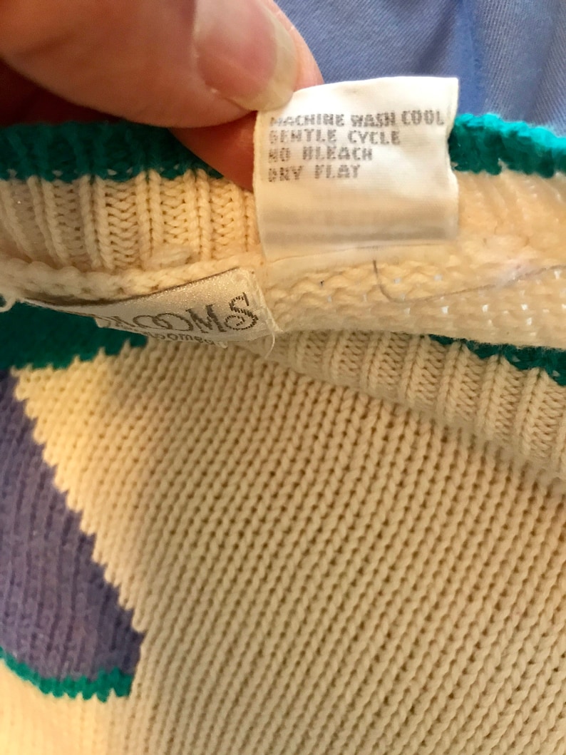 Vintage Heirloom Collections Oversized Cotton Knit Colorful Geometric Print Sweater