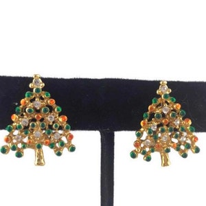 Vintage Clip On Gold Tone Christmas Tree earrings