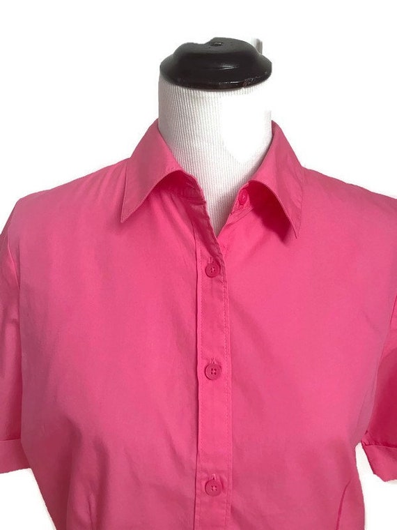 Vintage Talbots Womens Cotton Hot Pink Short Slee… - image 2