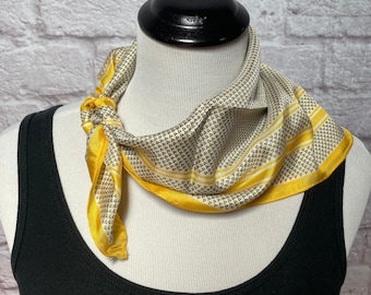 Vintage Echo Yellow and Black Silk Scarf, Small Square Scarf, Geometric Scarf, Head Scarf Hair Wrap, Spring Scarf, Best Gift for Her