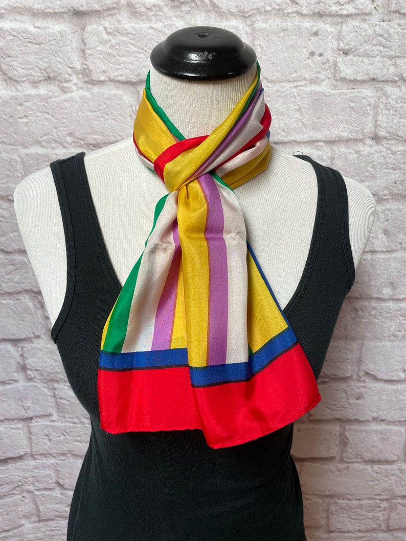 Vintage Long Striped Genuine Silk Scarf, Rainbow Scarf, Colorful Scarf ...