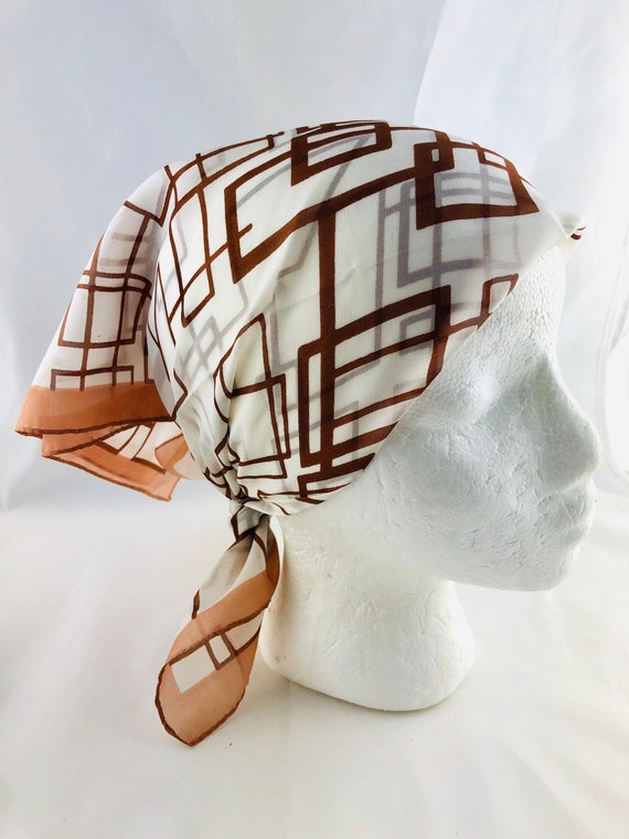 Vintage Square White and Brown Geometric Sheer Sc… - image 2