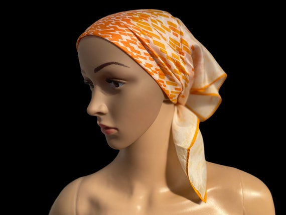 Vintage Orange Geometric Scarf, Genuine Silk Scar… - image 2