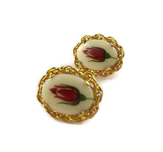 Vintage Victorian Style Rosebud Clip Earrings - image 7