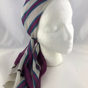 Vintage Ben Goodman and Son Long Purple and Gray Striped Silk Scarf image 2