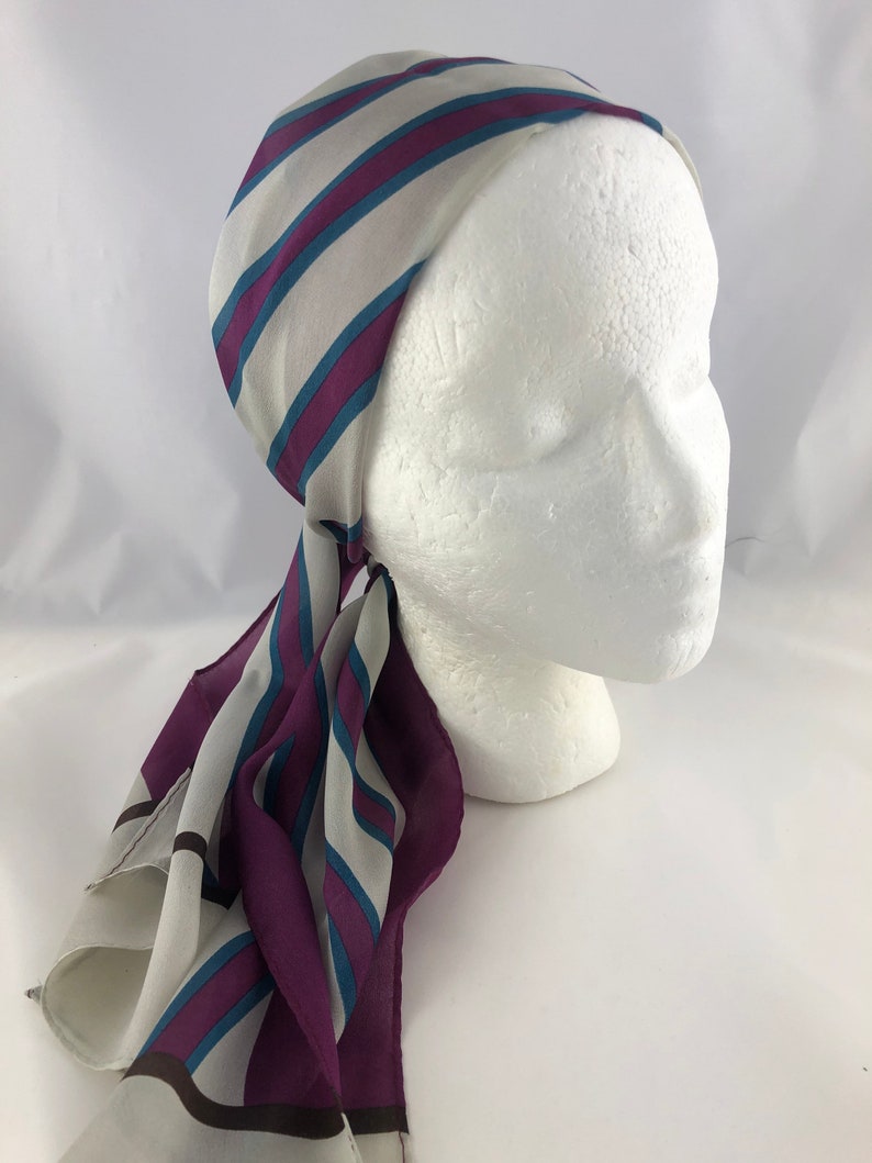 Vintage Ben Goodman and Son Long Purple and Gray Striped Silk Scarf image 2