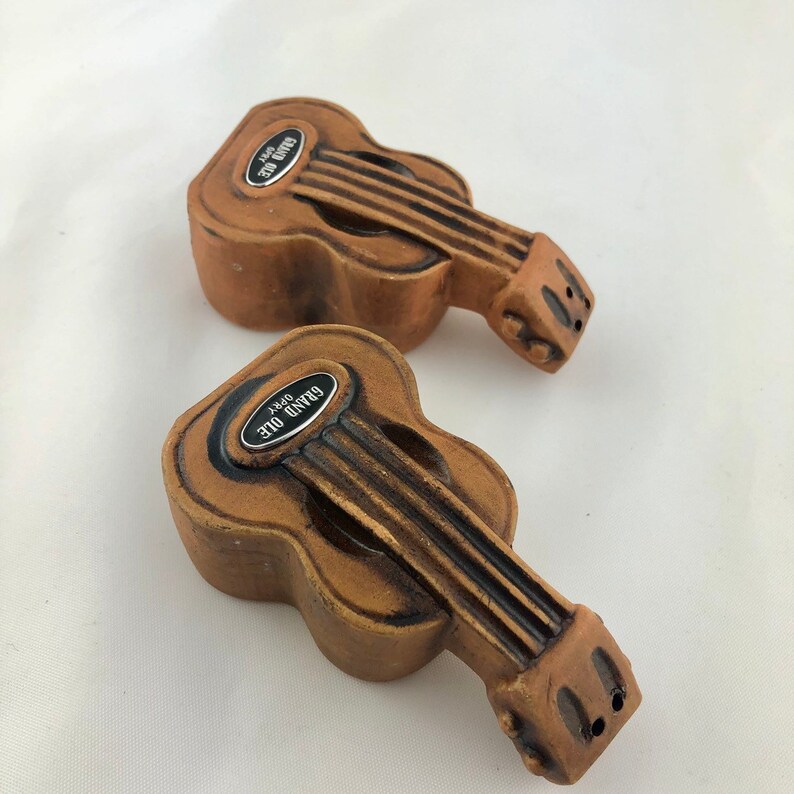 Vintage Grand Ole Opry Guitar Salt and Pepper Shakers Music Theme Decor Ceramic Salt and Pepper Shakers