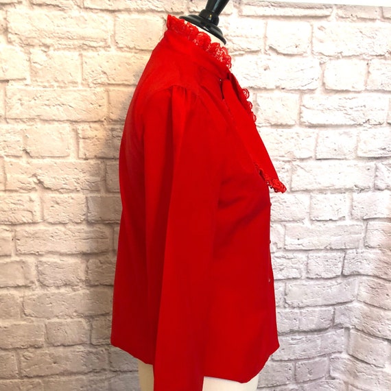 Vintage Red Ruffled Blouse, Ruffle Blouse, Red Bl… - image 3